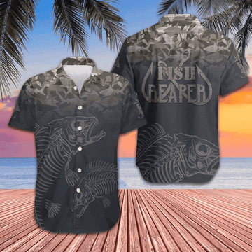 Fish Reaper Skull Skeleton Hawaiian Shirt Beach Button Down Unique Gifts For Friends – Moonbestprint