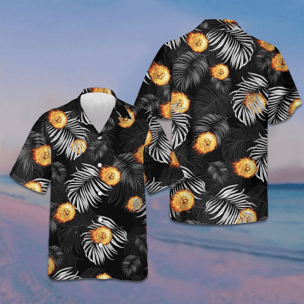 Bitcoin Flame And Tropical Pattern Hawaiian Shirt Summer Button Up Shirts Men's Gift Ideas – Moonbestprint