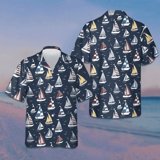 Cartoon Boat Pattern Hawaiian Shirt Beach Button Up Shirt Gifts For Brother – Moonbestprint