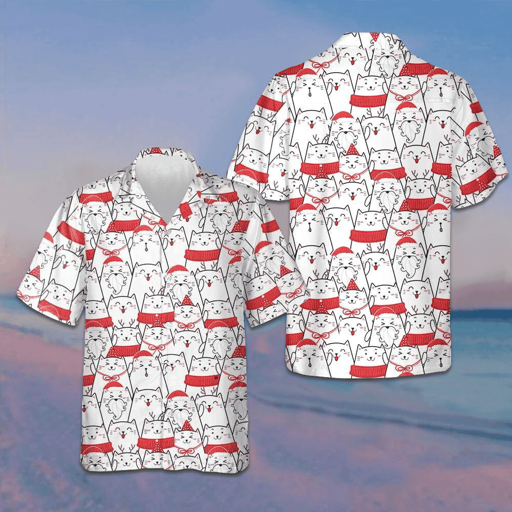 Cat The Red Christmas Hawaiian Shirt Cute Adorable Button Up Shirt Gift Ideas – Moonbestprint