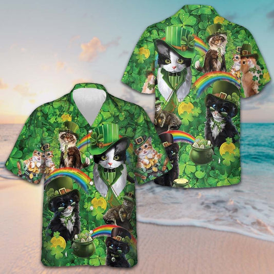 Cats Saint Patrick's Day Hawaiian Shirt Shamrock Button Down Shirt Gifts For Irish Cat Lovers – Moonbestprint