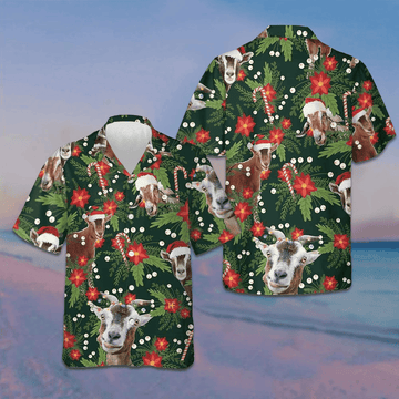 Christmas Goat With Poinsettia Flower Hawaiian Shirt Funny Xmas Goat Shirt Gifts For Guys – Moonbestprint