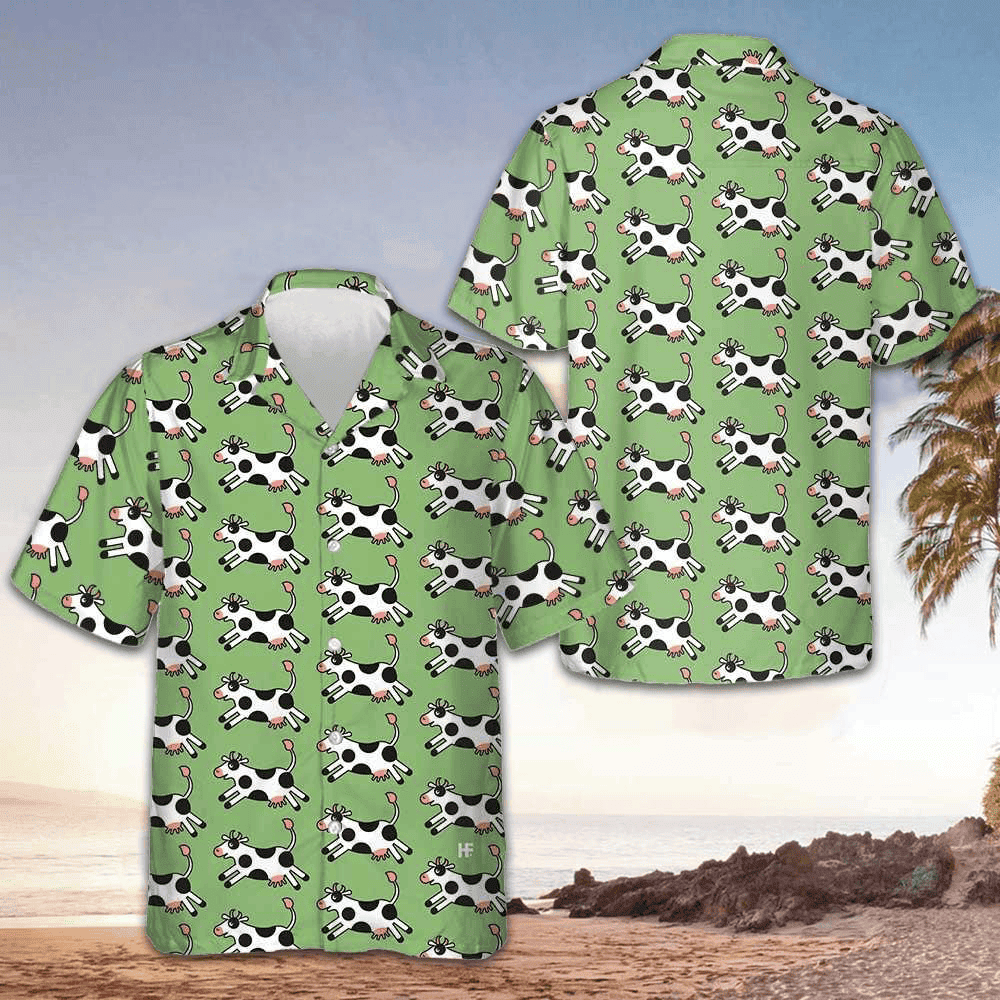 Jumping Cow Hawaiian Shirt Green Button Up Shirt Gifts For Cow Lovers – Moonbestprint