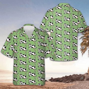 Jumping Cow Hawaiian Shirt Green Button Up Shirt Gifts For Cow Lovers – Moonbestprint