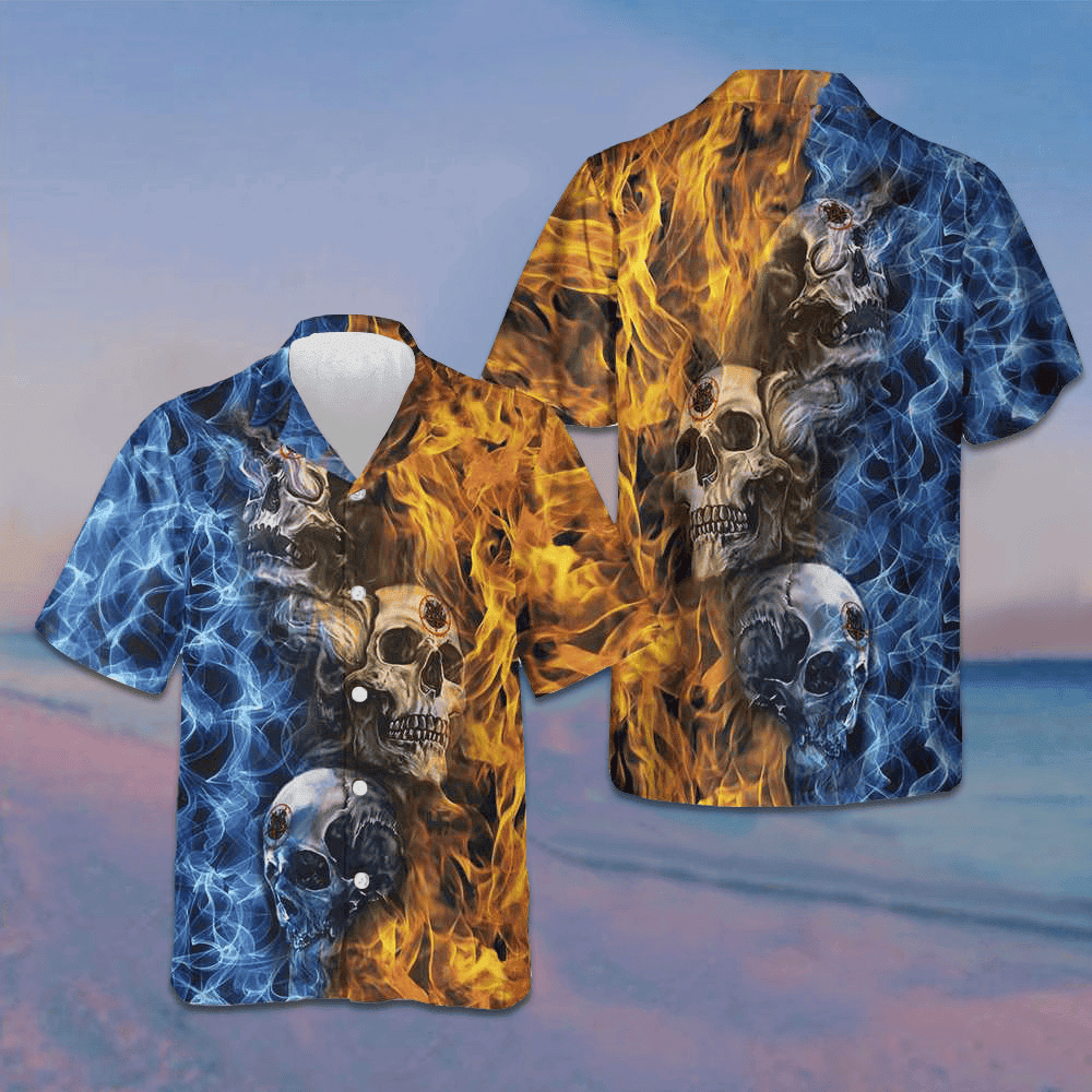 Gothic Skull Fire And Water Hawaiian Shirt Men's Button Up Gifts For Boyfriend – Moonbestprint
