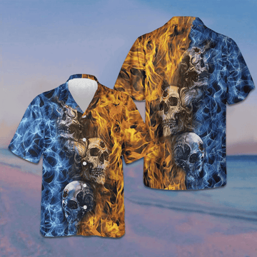 Gothic Skull Fire And Water Hawaiian Shirt Men's Button Up Gifts For Boyfriend – Moonbestprint