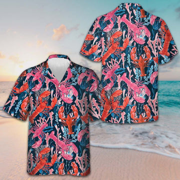 Lobster With Seaweed Pattern Hawaiian Shirt Vacation Button Up Shirt Gifts For Lobster Lovers – Moonbestprint