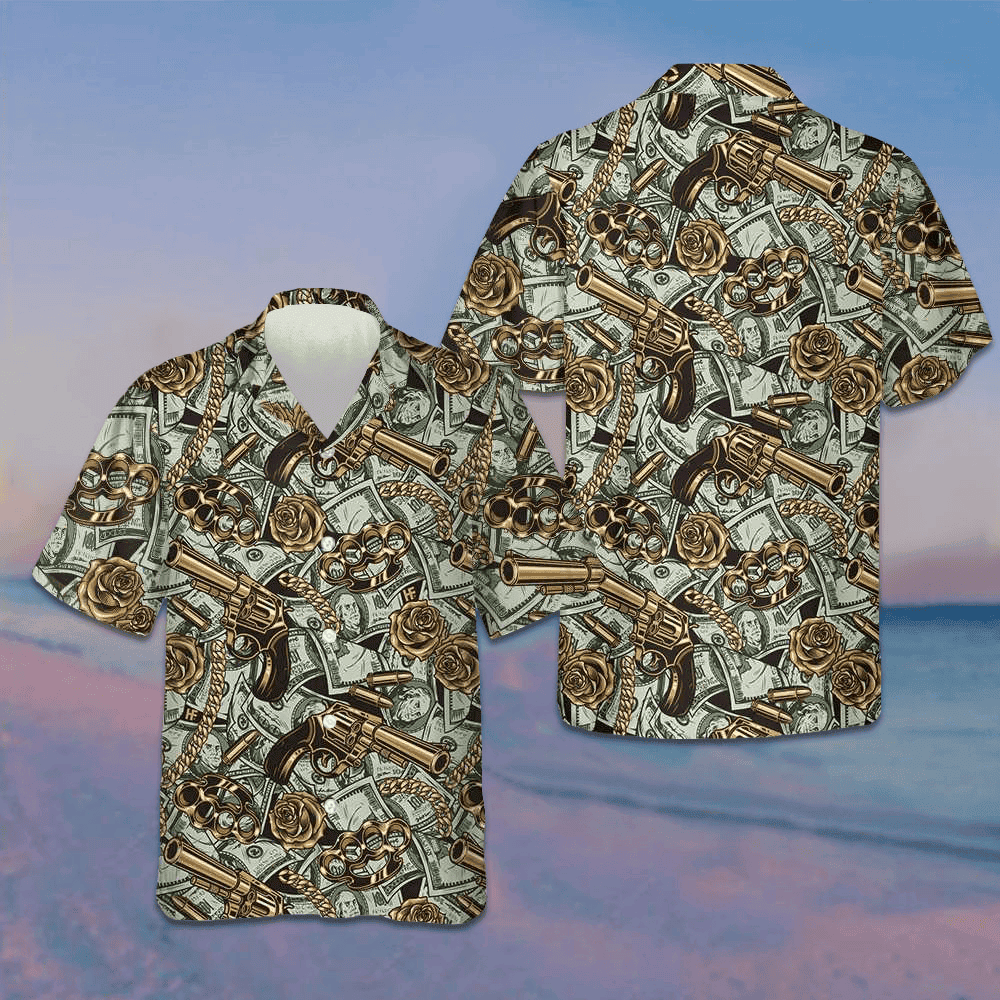 Gangster And Money Vintage Seamless Pattern Hawaiian Shirt Summer Button Up Shirts Men's – Moonbestprint