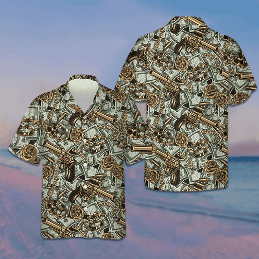 Gangster And Money Vintage Seamless Pattern Hawaiian Shirt Summer Button Up Shirts Men's – Moonbestprint