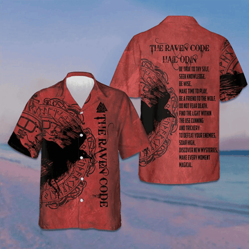 The Raven Code Hail Odin Hawaiian Shirt Red Button Up Shirt Gifts For Him – Moonbestprint