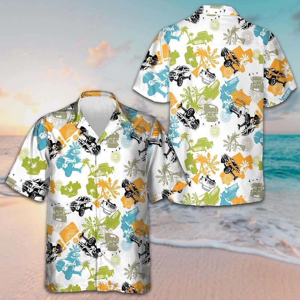 Tropical Plants Pattern With Jeeps Hawaiian Shirt Beach Button Down Shirt Men – Moonbestprint