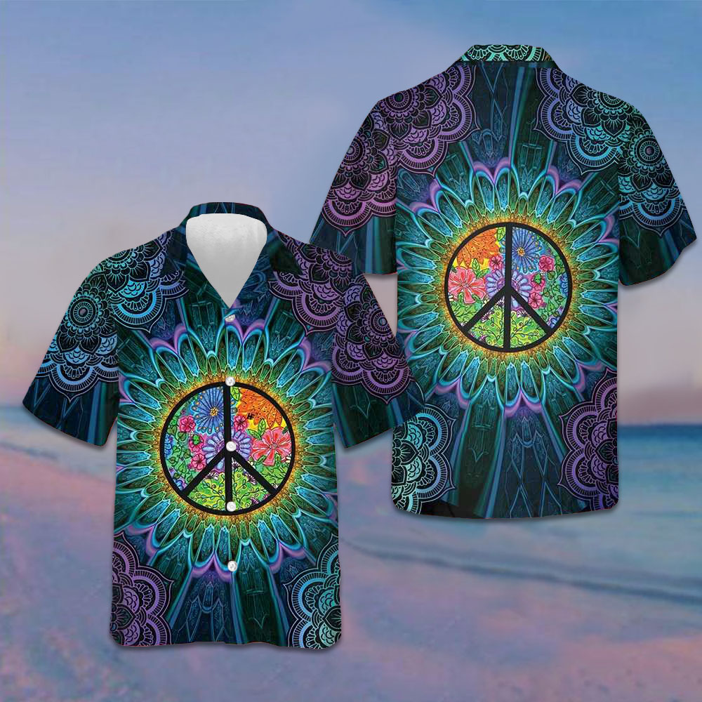Flower Hippie Hawaiian Shirt Mandala Peace Sign Best Summer Shirts For Guys – Moonbestprint