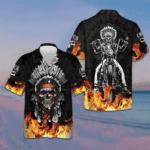 Racing Indian Skull Fire Hawaiian Shirt Flame Skull Biker Shirt Gifts For Him – Moonbestprint