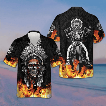 Racing Indian Skull Fire Hawaiian Shirt Flame Skull Biker Shirt Gifts For Him – Moonbestprint