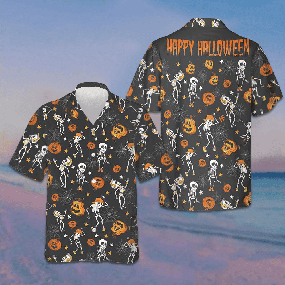 Dancing Skeletons Happy Halloween Hawaiian Shirt Horror Button Up Shirts Gifts For Friends – Moonbestprint