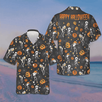 Dancing Skeletons Happy Halloween Hawaiian Shirt Horror Button Up Shirts Gifts For Friends – Moonbestprint