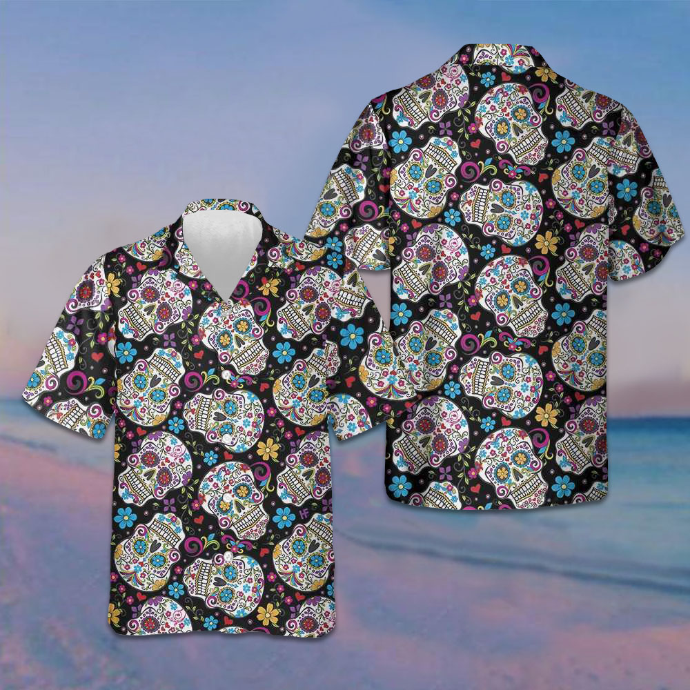 Sugar Skulls With Flowers Hawaiian Shirt Mexican Skull Shirt Day Of The Dead Gift – Moonbestprint