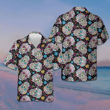 Sugar Skulls With Flowers Hawaiian Shirt Mexican Skull Shirt Day Of The Dead Gift – Moonbestprint