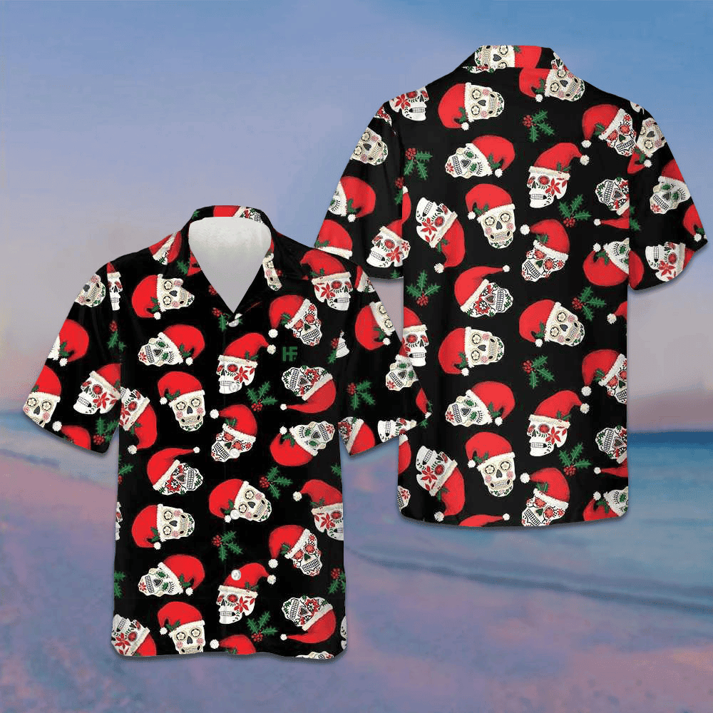 Christmas Sugar Skull Seamless Pattern Hawaiian Shirt Funny Santa Shirt Gifts For Son – Moonbestprint