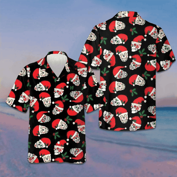 Christmas Sugar Skull Seamless Pattern Hawaiian Shirt Funny Santa Shirt Gifts For Son – Moonbestprint