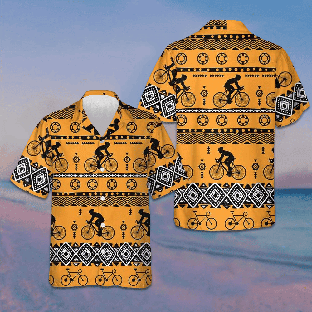 Cycling Tribal Pattern Hawaiian Shirt Tropical Button Down Shirt Gifts For Bikers – Moonbestprint