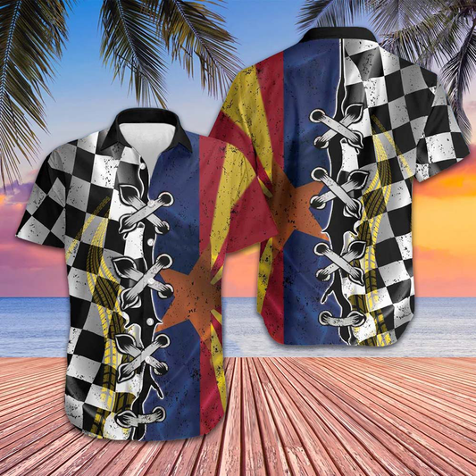 Arizona Racing Flag Hawaiian Shirt Button Up Beach Shirts Men Gifts For Arizona Lovers – Moonbestprint