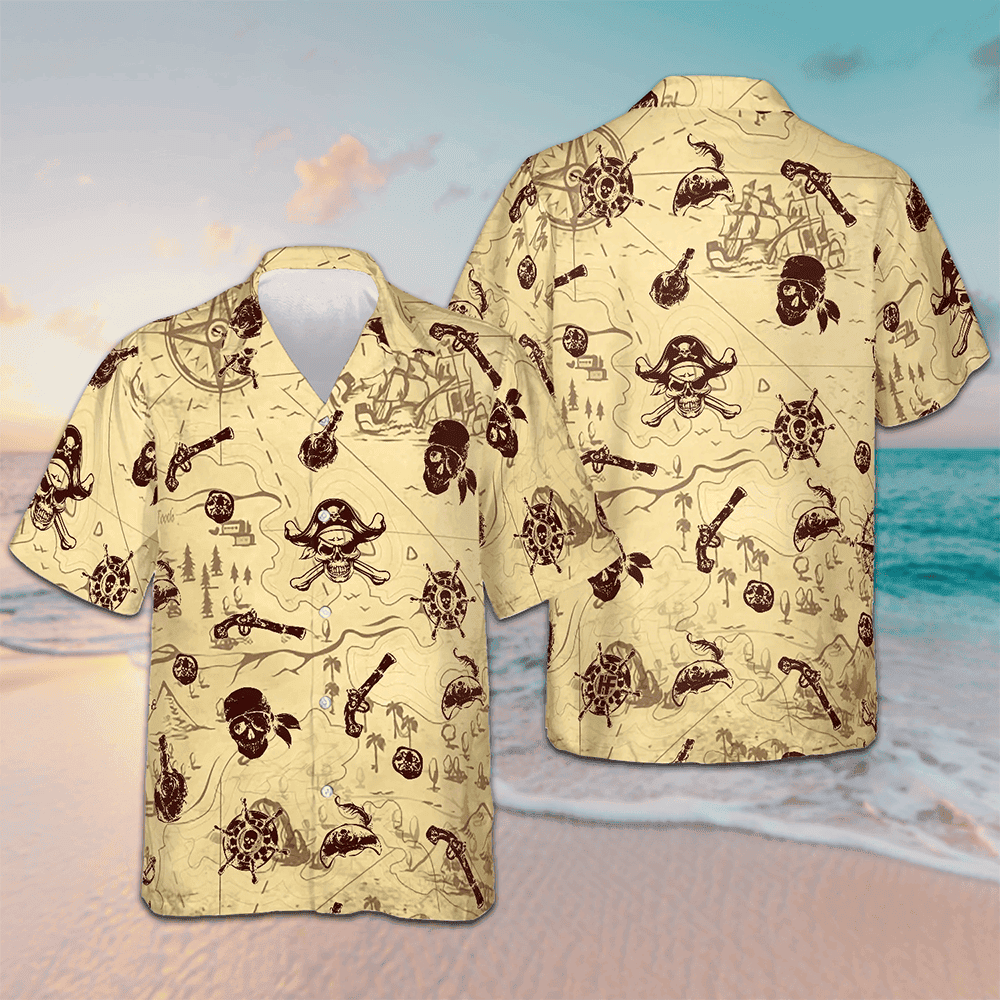 Pirate Pattern Hawaiian Shirt Button Up Beach Shirts Men Gift Ideas For Nephew – Moonbestprint