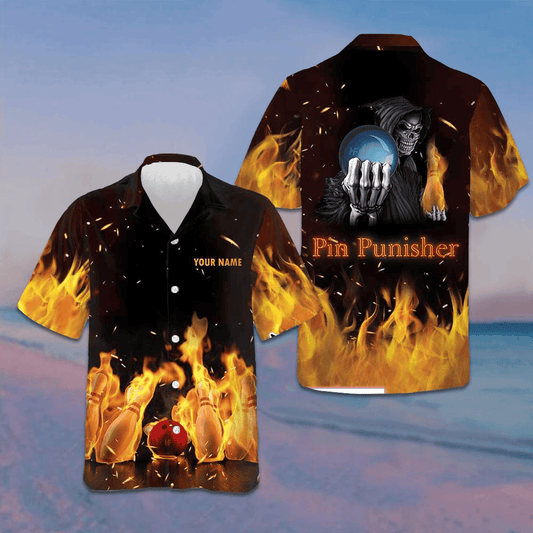 Personalized Skull Pin Punisher Bowling Hawaiian Shirt Custom Bowling Shirts With Name – Moonbestprint