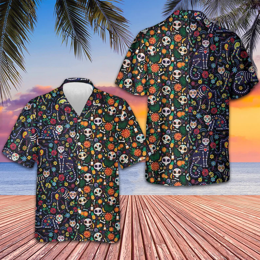 Calavera Cats And Sugar Skulls Hawaiian Shirt Dia De Los Muertos Shirt Men Day Of The Dead Gift – Moonbestprint
