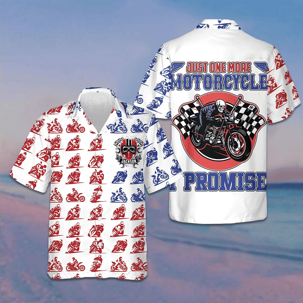 Custom American Skull Motorcycle Hawaiian Shirt Just One More Motorcycle I Promise – Moonbestprint
