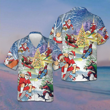 Christmas Come On Skateboard With Santa Hawaiian Shirt Funny Xmas Santa Claus Shirt Gift – Moonbestprint