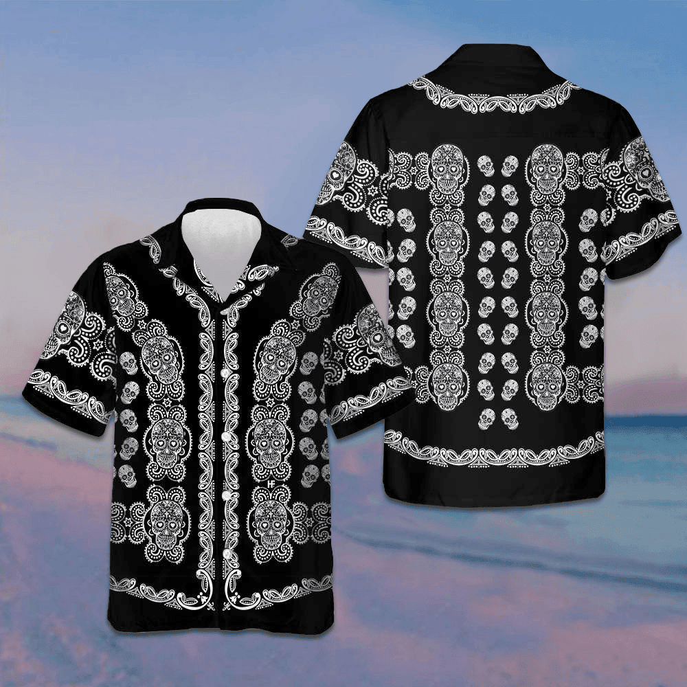 Black And White Sugar Skull Calavera Hawaiian Shirt Day Of The Dead Mexican Skull Shirt Men – Moonbestprint