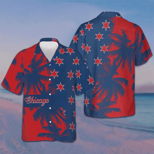 Red And Blue Chicago Hawaiian Shirt Summer Short Sleeve Button Up Shirts Gifts For Him – Moonbestprint