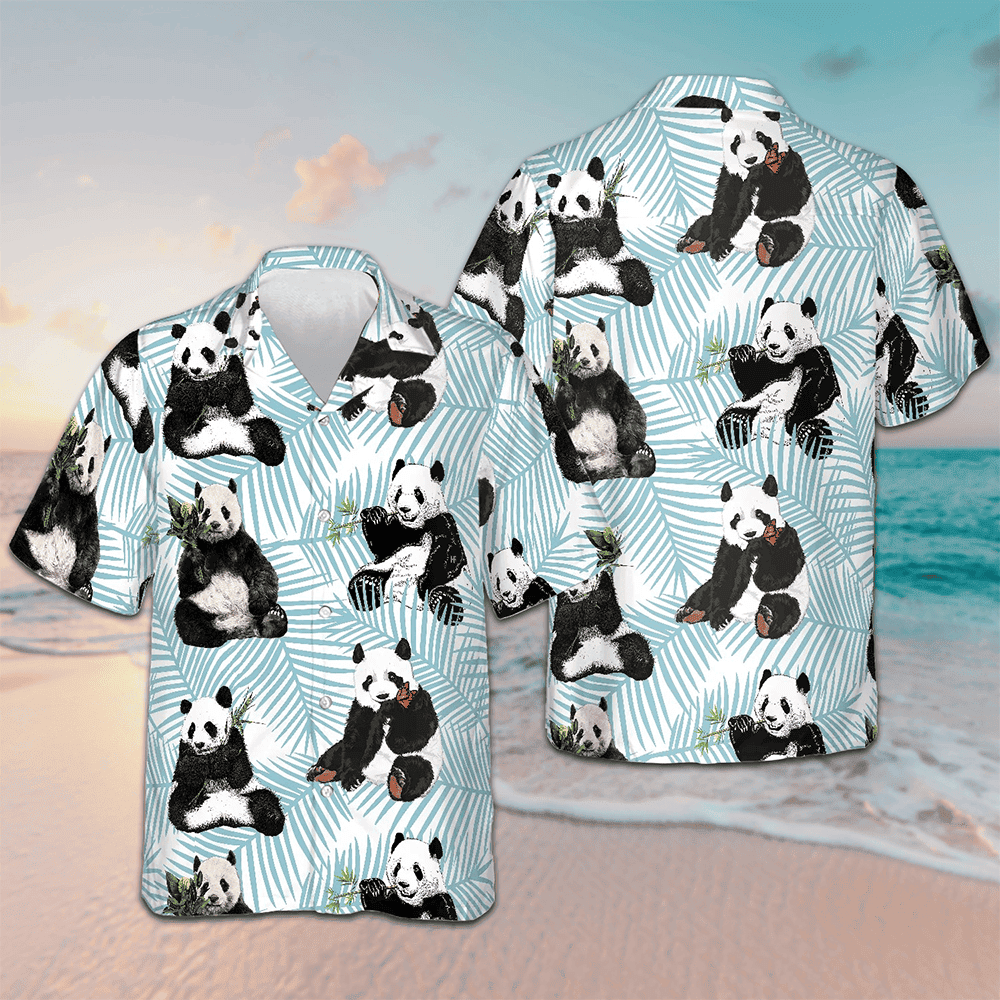 Panda On Palm Leaves Hawaiian Shirt Panda Lovers Men's Beach Shirts Button Up Gift Ideas – Moonbestprint