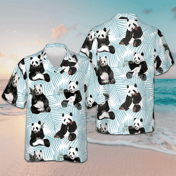 Panda On Palm Leaves Hawaiian Shirt Panda Lovers Men's Beach Shirts Button Up Gift Ideas – Moonbestprint