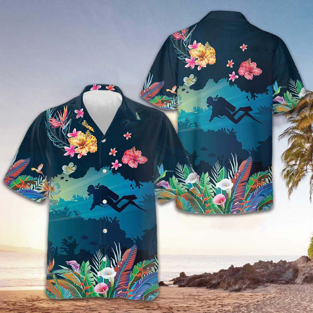 Tropical Scuba Diving Hawaiian Shirt Button Down Beach Shirts Gifts For Scuba Divers – Moonbestprint