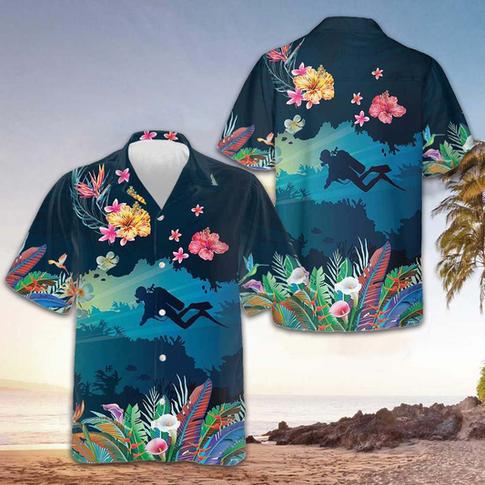 Tropical Scuba Diving Hawaiian Shirt Button Down Beach Shirts Gifts For Scuba Divers – Moonbestprint
