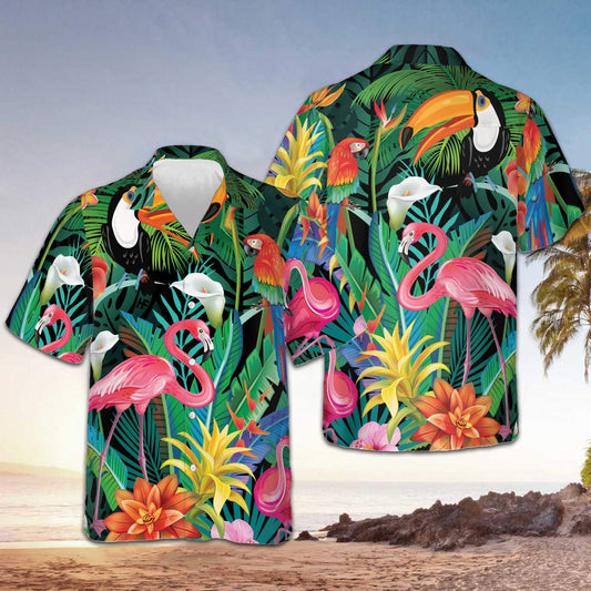Flamingo Tropical Hawaiian Shirt Men's Beach Button Up Shirts Gifts For Family – Moonbestprint