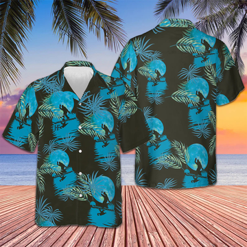 Moonlight Bigfoot Black And Blue Tropical Hawaiian Shirt Men's Vacation Button Up Gift Ideas – Moonbestprint