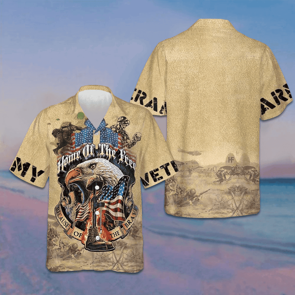 Eagle Army Veteran Home Of The Free Hawaiian Shirt Proud Veteran Vintage Button Up Shirt Men – Moonbestprint