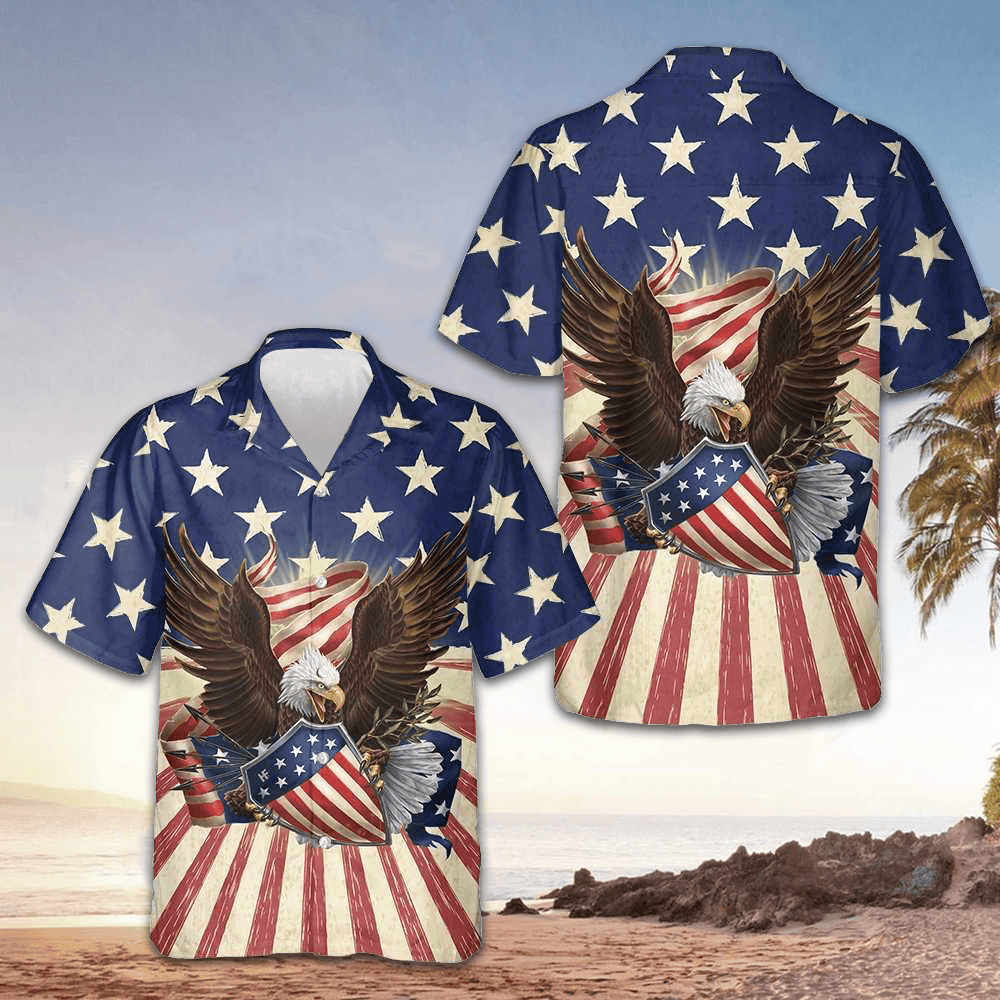 USA Eagle Defending Honor And America Hawaiian Shirt American Flag Shirt Gifts For Patriots – Moonbestprint