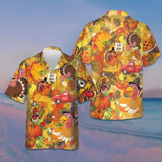 Thanksgiving Turkey Wishbone Hawaiian Shirt Fall Leaves Gobble Shirt Gifts For Thanksgiving – Moonbestprint