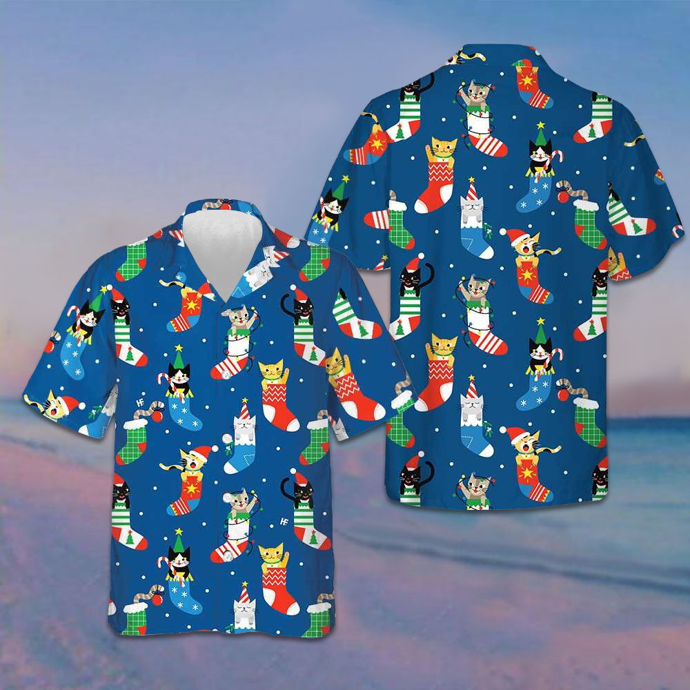 Cats In Christmas Socks Hawaiian Shirt Cute Christmas Shirt Gifts For Cat Lovers – Moonbestprint