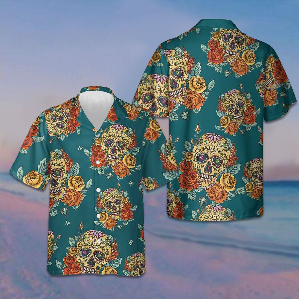 Roses Sugar Skulls Hawaiian Shirt Mexican Skull Shirt Day Of The Dead Gifts – Moonbestprint