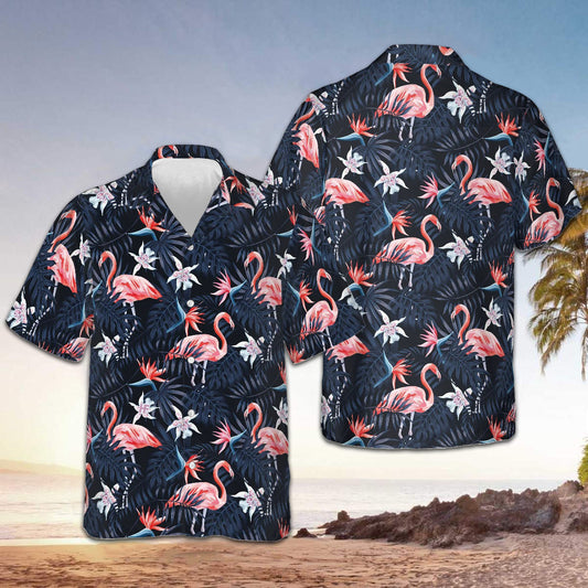 Flamingo Palm Leaves Hawaiian Shirt Tropical Button Up Shirt Gifts For Boyfriend – Moonbestprint