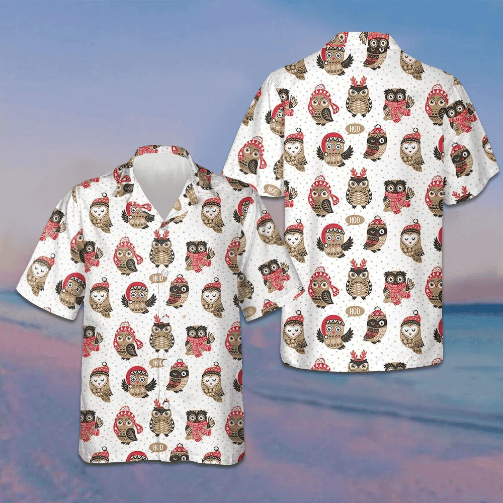 Christmas Owl With Knitted Hat Hawaiian Shirt Cute Christmas Shirt Gifts For Him – Moonbestprint