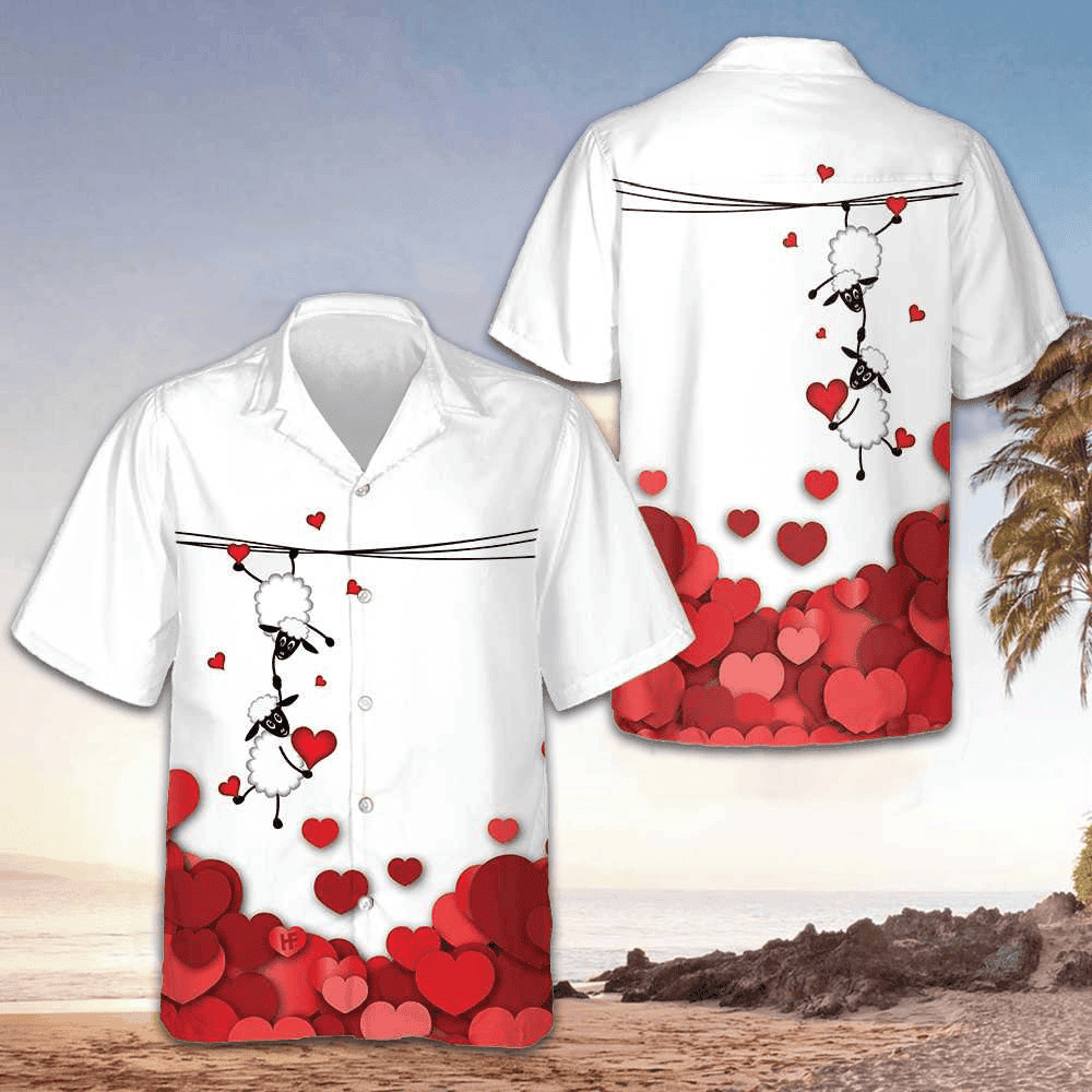 Valentine Sheep With Red Hearts Hawaiian Shirt Valentine Day Shirt Gifts For Couples – Moonbestprint
