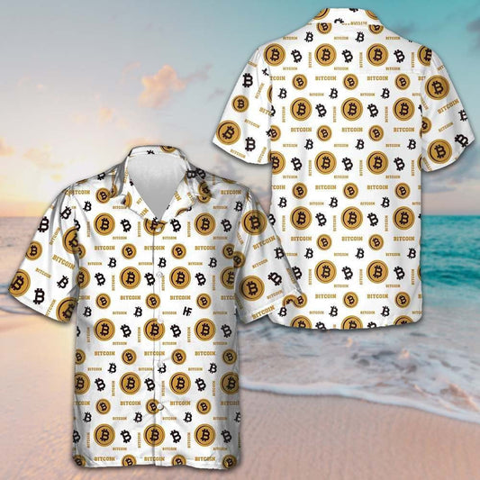 Bitcoin Seamless Pattern In White Background Hawaiian Shirt Short Sleeve Button Up Men – Moonbestprint