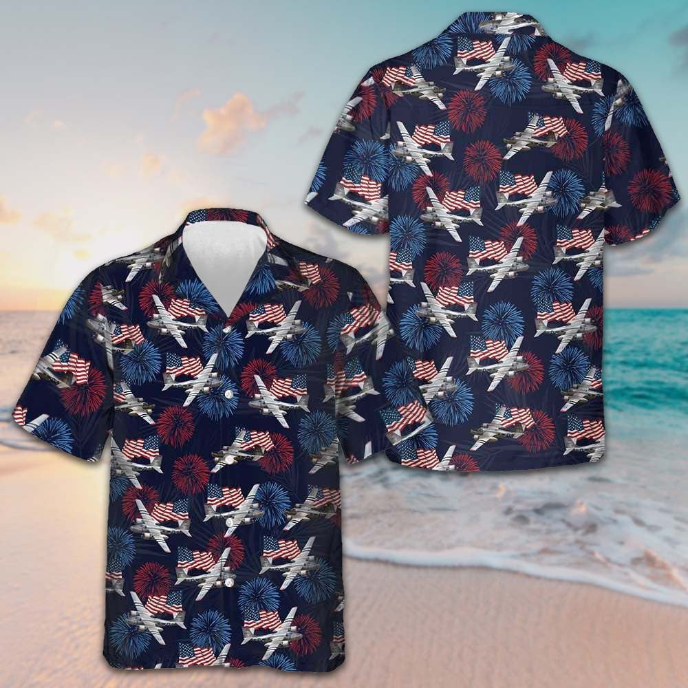 Invader Aircraft Hawaiian Shirt American Flag And Firework Airplane Shirt Gift For Men – Moonbestprint