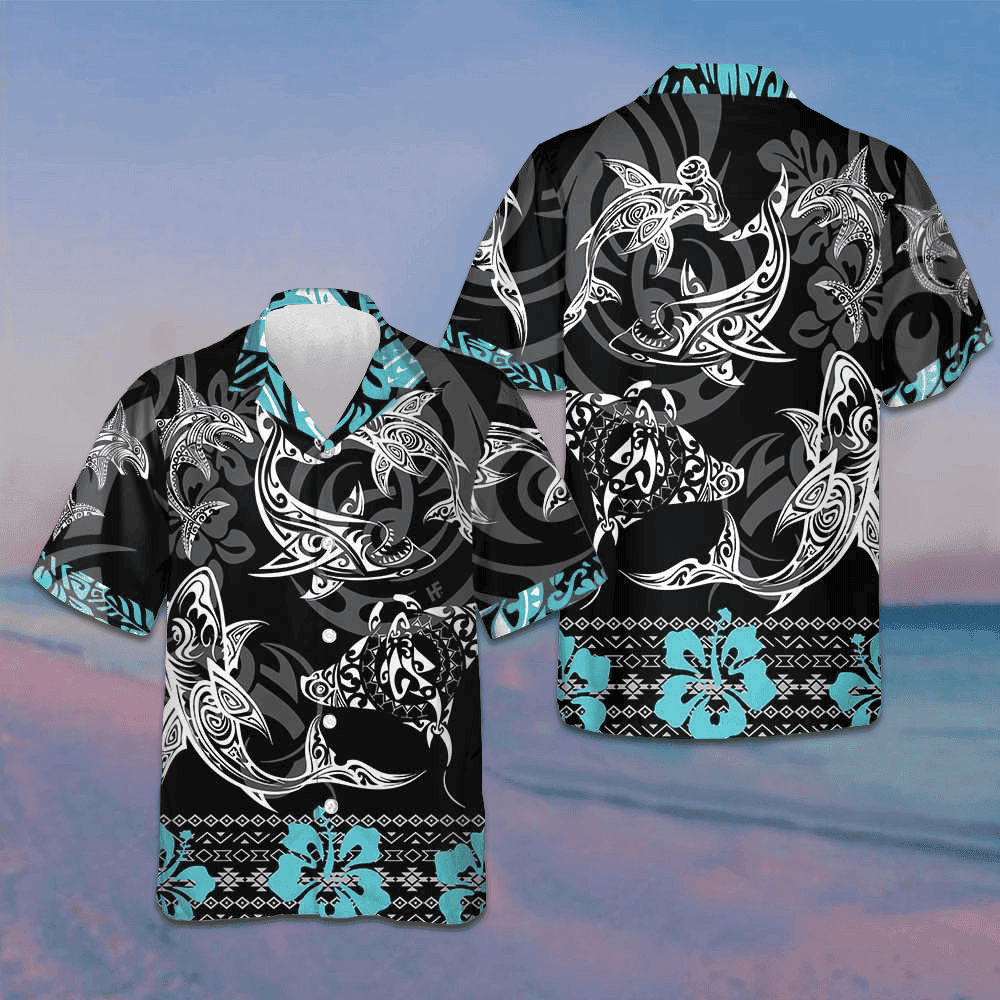 Blue Shark Hawaiian Shirt Beach Button Down Shirt Men Gifts For Brother – Moonbestprint